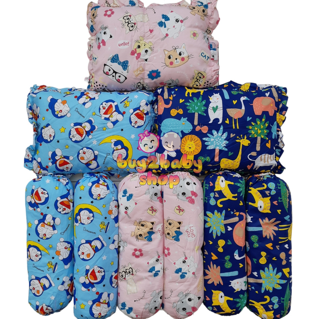 Bantal Guling bayi motif karakter warna warni lucu 1 set (1 Bantal 2 Guling)