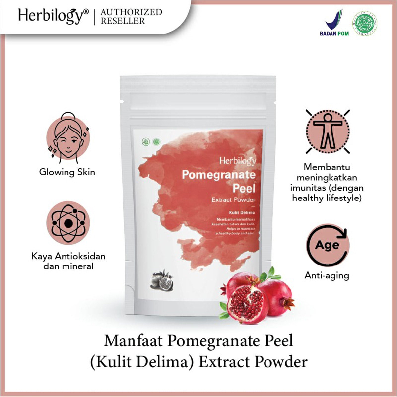 Herbilogy Pomegranate Peel (kulit delima) extract powder 100gram / antioksidan / kulit glowing / mencegah jerawat / anti aging