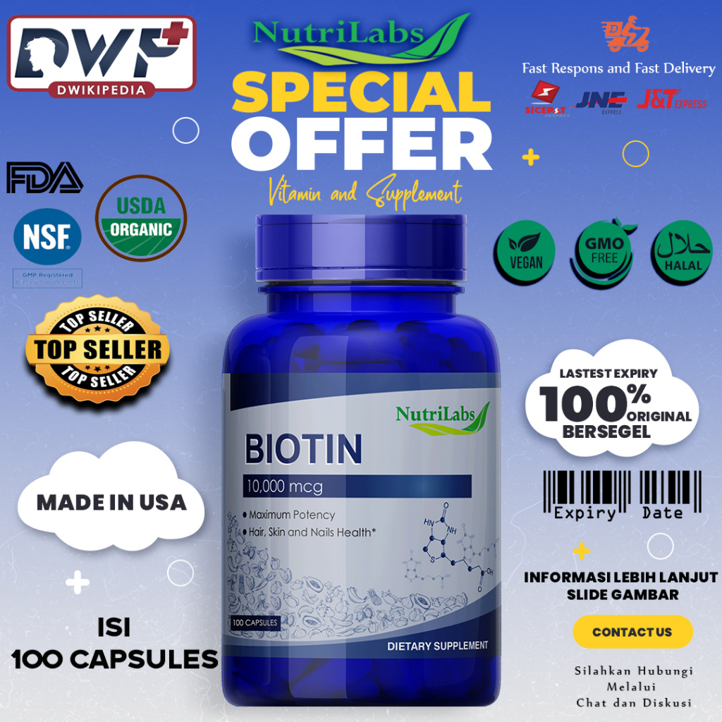 Nutrilabs Biotin 10000 mcg isi 100 dan 50 ORIGINAL USA