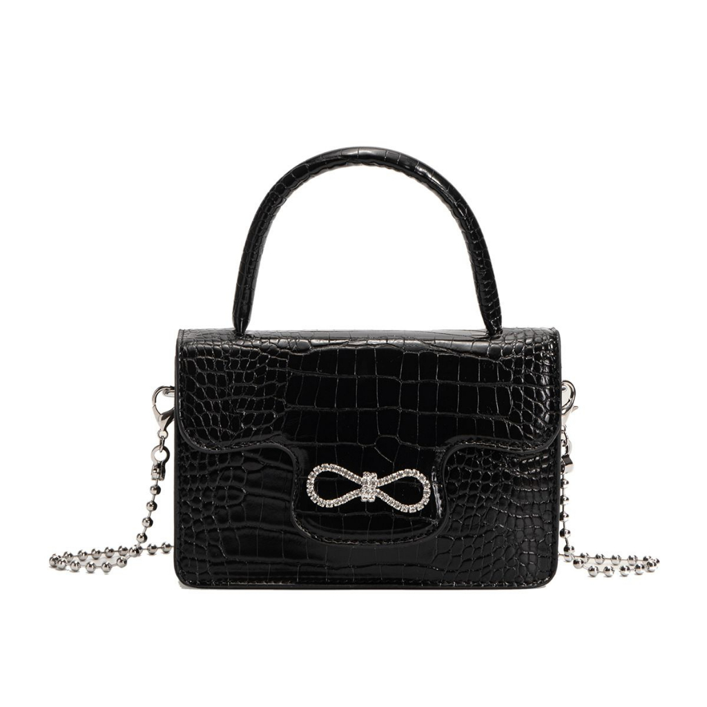 FT74 Tas Wanita Kulit Bahu selempang pesta mutiara hitam 18.5 x 5 x 10 cm