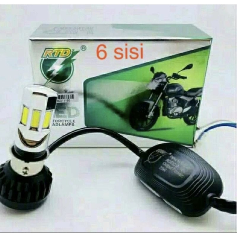 Lampu led RTD 6 sisi Original Ac/dc  H6  H4  35w RTD 3  sisi 30w