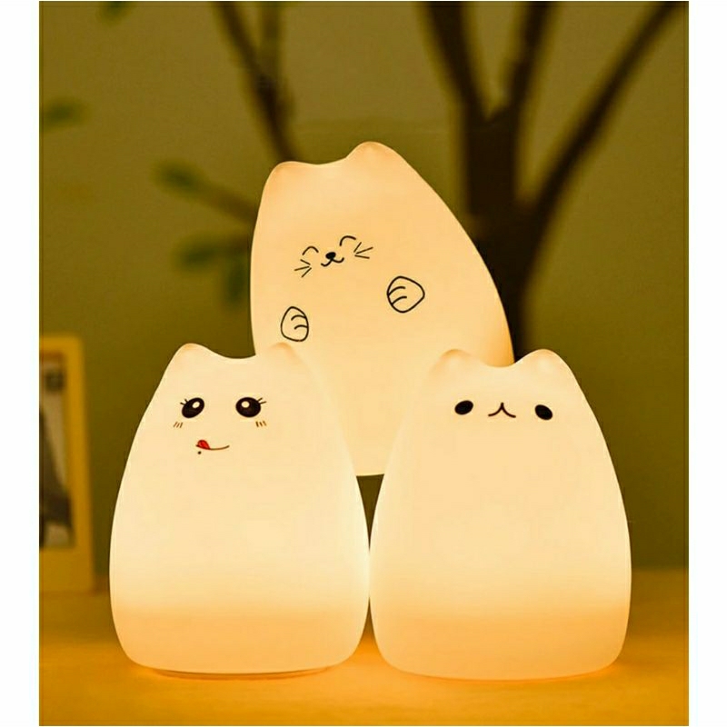 Lampu Tidur Karakter Kucing 7 Warna Cat LED Lampu Kamar Ruangan RGB Light