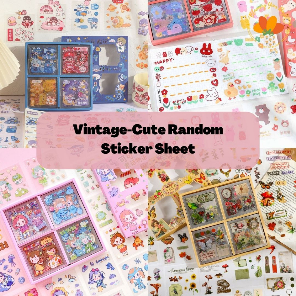 

Random Pastel Vintage Bear Sticker dekorasi buku botol catatan diari journal waterproof princess cute retro beruang
