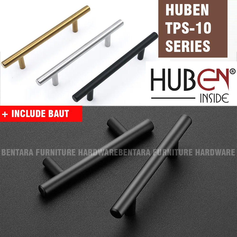 Huben TPS-10 128 MM - Handle Tarikan Pipa Solid Laci Meja Lemari Kabinet Gagang Pintu Minimalis Hitam GOLD Black Brush Nickel Steel Baja ( 9 - 10 - 11 - 12 - 13 cm )