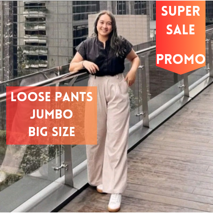 Loose Pants Trousers Jumbo (BIG SIZE) Highwaist Wanita Anti Kusut - Celana Kulot Highwaist Wanita Ba