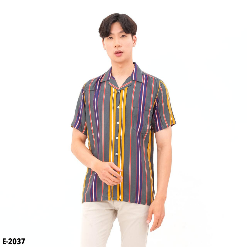 Kemeja Pantai Pria Hawaiian Shirt Katun Rayon Hawaii Lengan Pendek Slim fit Kemeja Surfing Cowok Motif