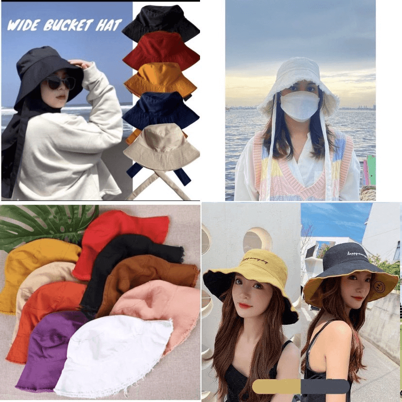 TOPI BUCKET WIDE BESAR TALI PANJANG SELEBGRAM WANITA DEWASA STYLE PANTAI