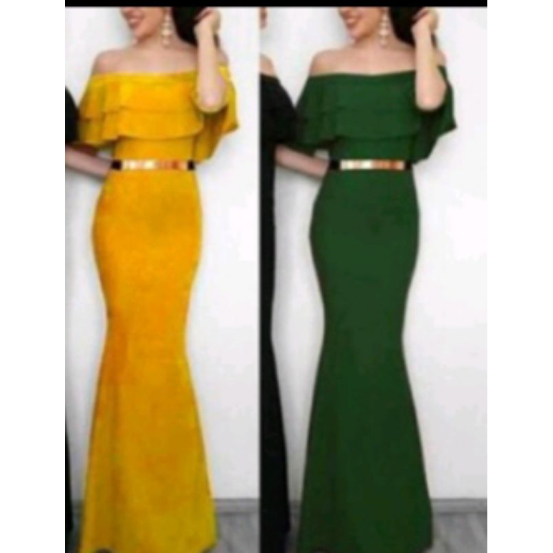 dress panjang scuba warna hijau