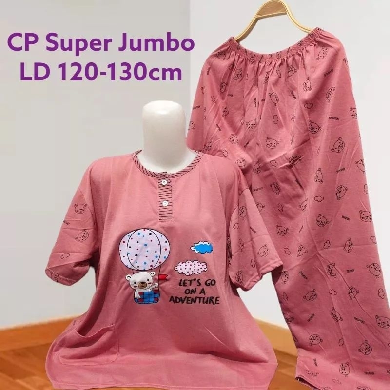 Stelan baju tidur wanita cp super jumbo 4L bahan kaos LD 130cm.