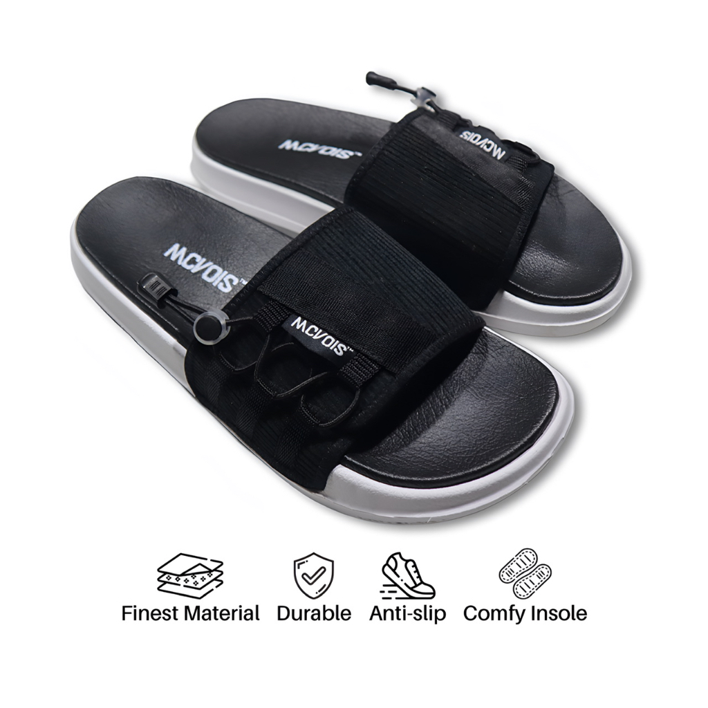 Mcvois Sandal Slide Pria Wanita Unisex Slip On Ringan Anti Slip Selop Corduroy Hitam