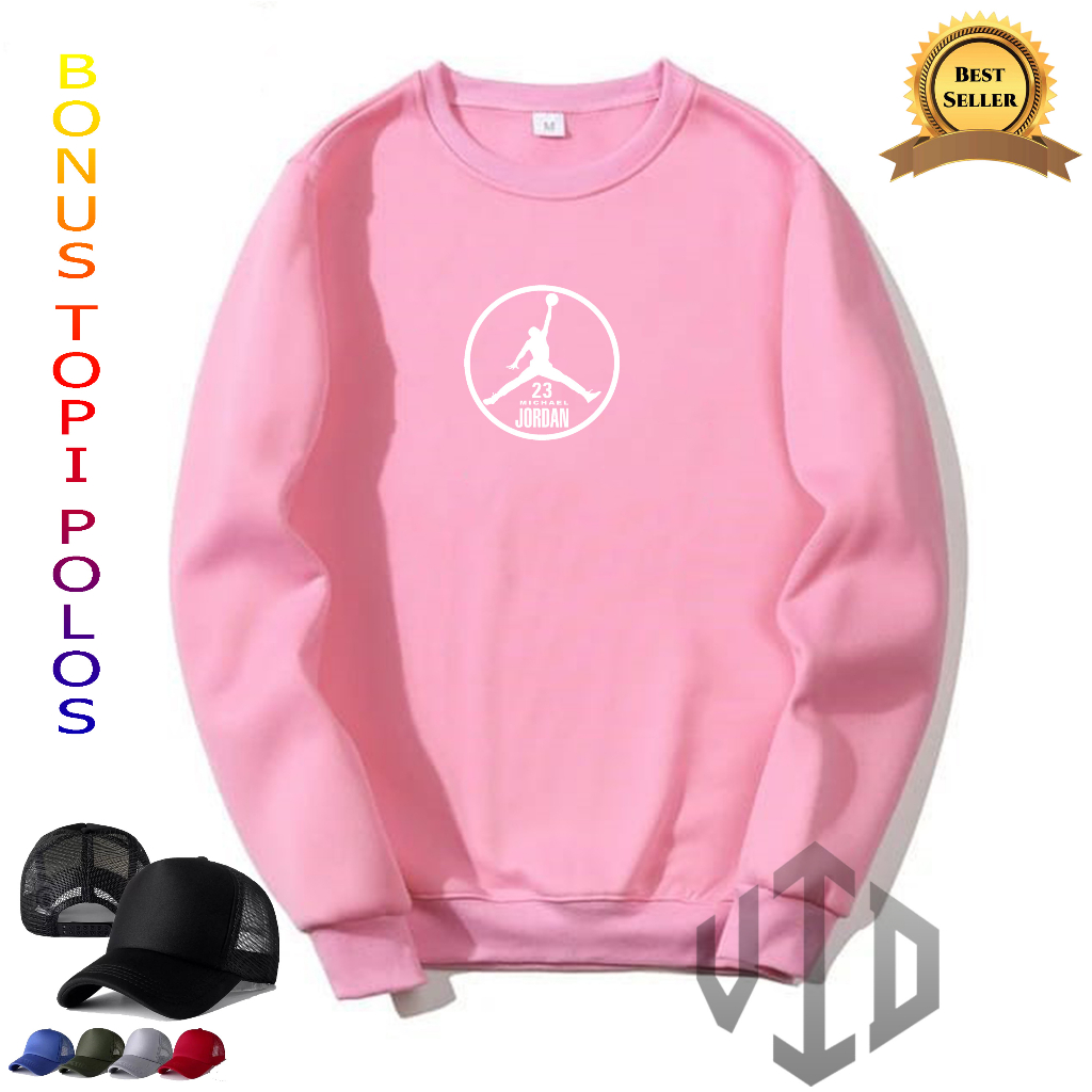 BONUS TOPI...Sweater CrewnecK JORDAN BULAT Motif PUTIH+TOPI//Sweatshirt Hoodie Pria/Wanita//Switer T