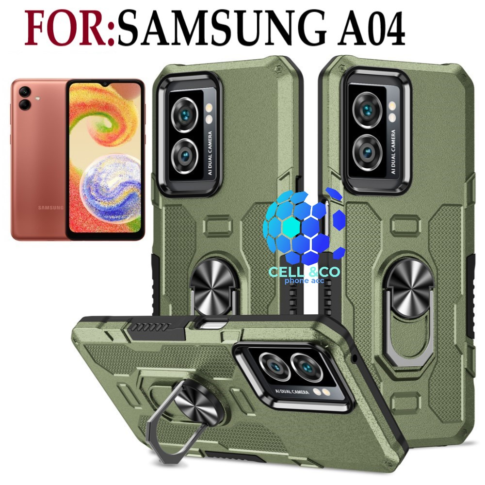 Case Armor SAMSUNG A04 Iring Cincin Magnetic Kesing Hp Protect kamera Premium Hard Case Standing Robot Pelindung Kamera