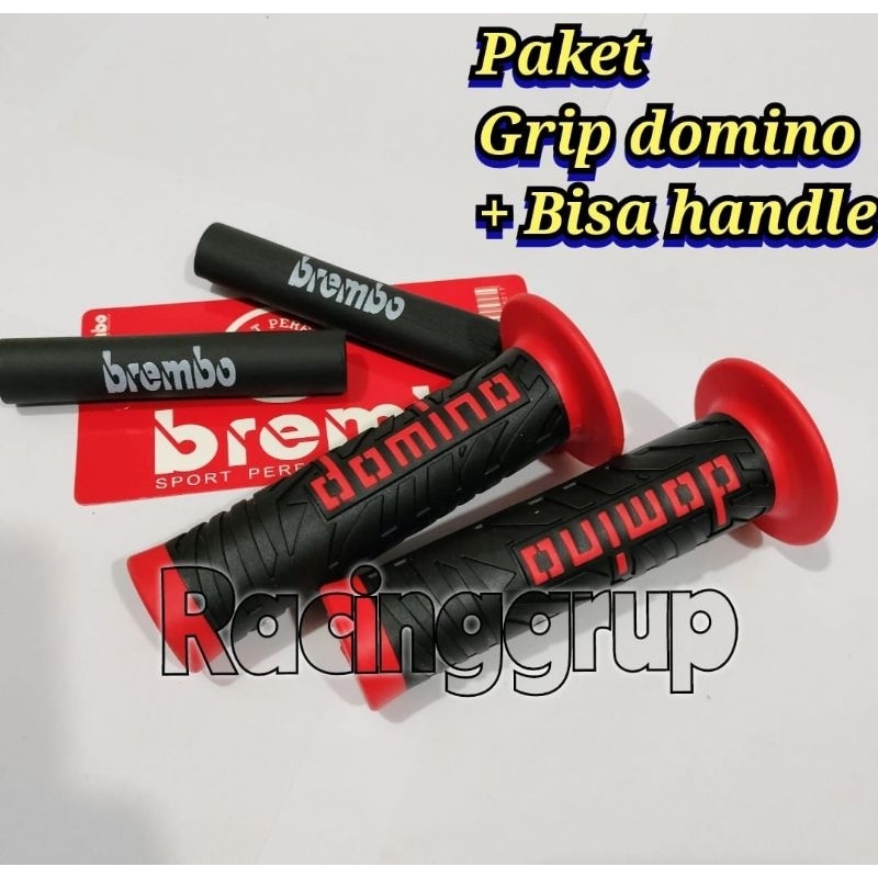 {PAKET 2 in 1} HANDGRIP BAD SHARK + KARET HANDLE REM UNIVERSAL MERAH