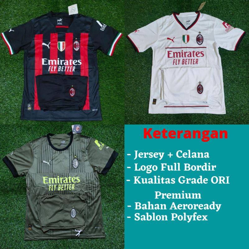 Setelan Jersey Bola A C M I L A N Home Away 2022 2023 Grade Ori Import Baju Sepak Bola Pria