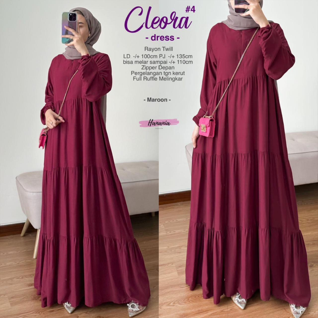 CLEORA #4 DRESS GAMIS SUSUN POLOS ORI BY HANANIA