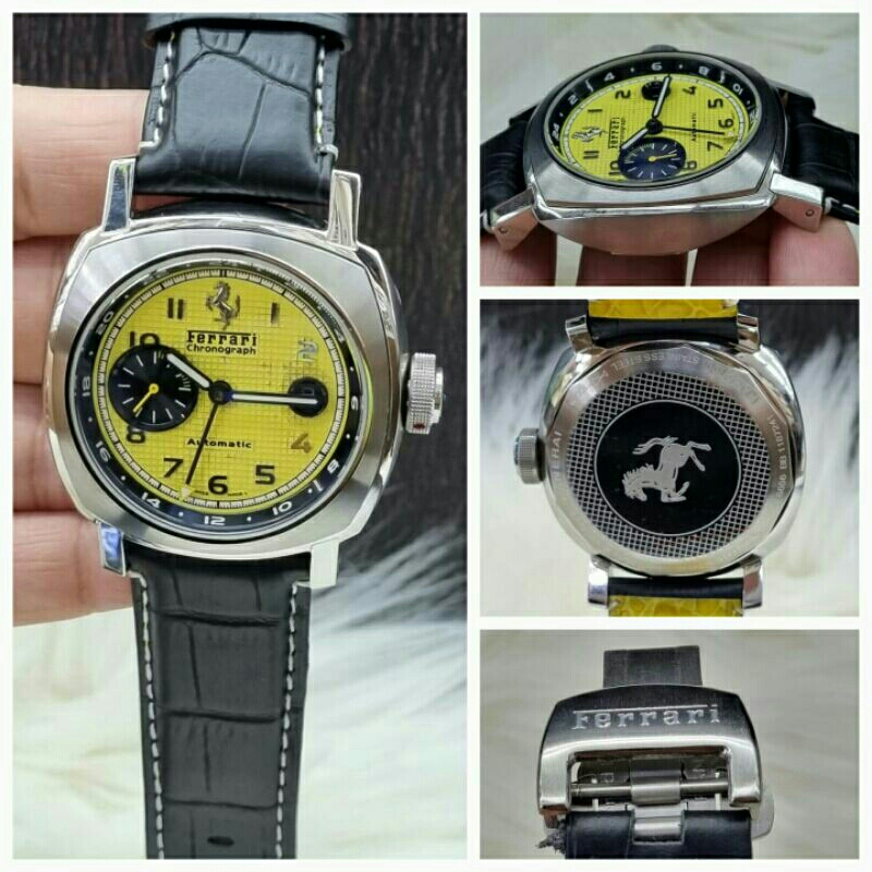 Jam Tangan Pria Ferrari Automatic Ring Stainless Steel Tali Kulit Kualitas Original