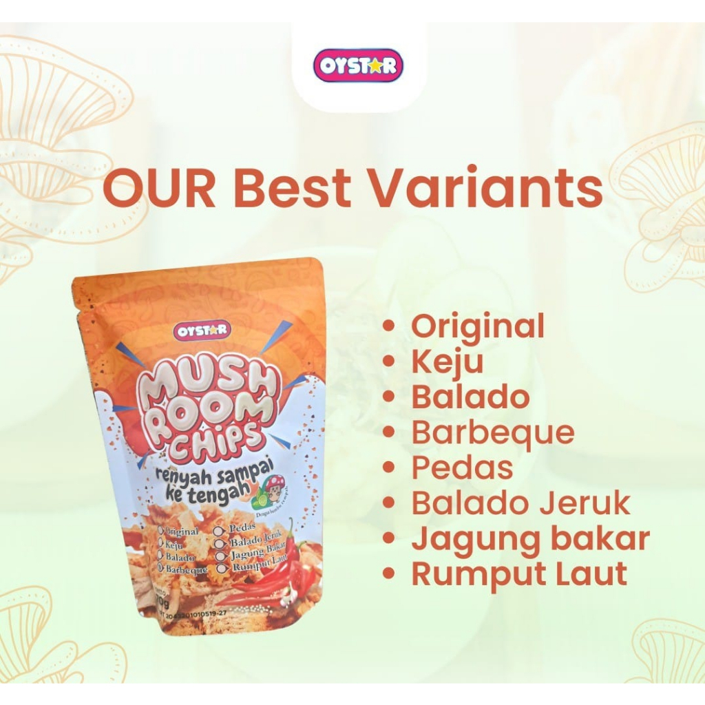 

Keripik Kripik Jamur Tiram Krispi Oystar 70 gr