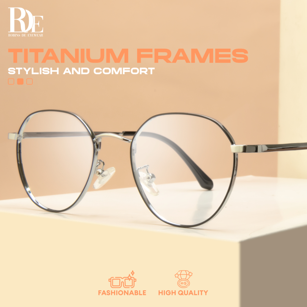 Robins - Kacamata Bulat Model Titanium Lensa Minus Photocormic Blueray Pria Wanita 2825