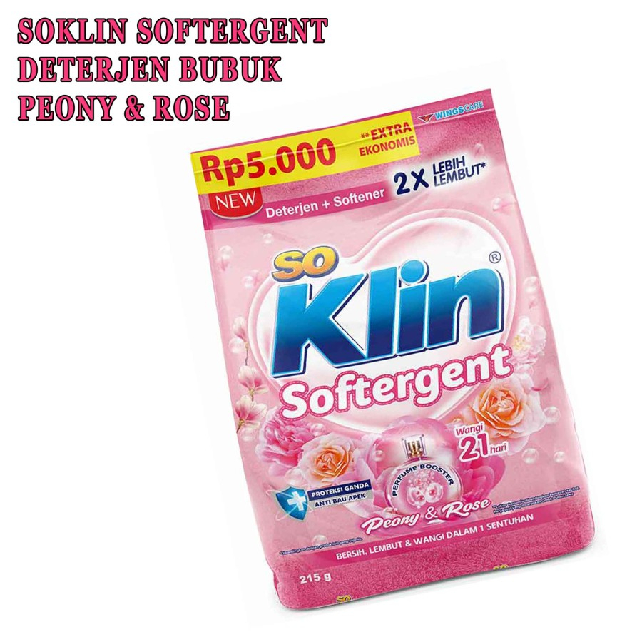 Detergent Bubuk+Pelembut * SoKlin * Peony &amp; Rose * 215g