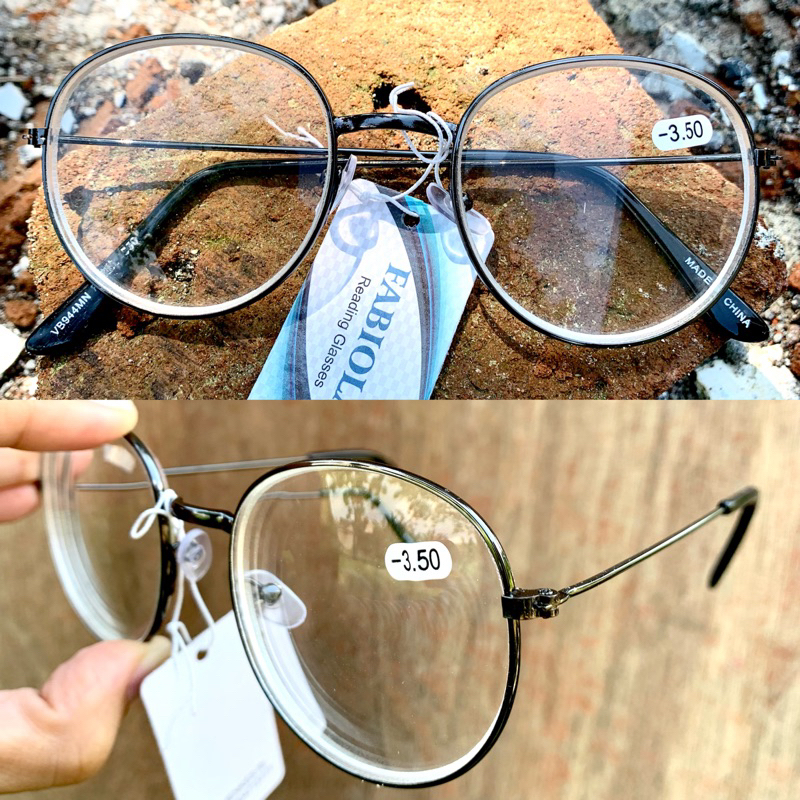 Kacamata Minus Fabiola Bulat Oval Frame Besi Ukuran -3.50 Pria/Wanita