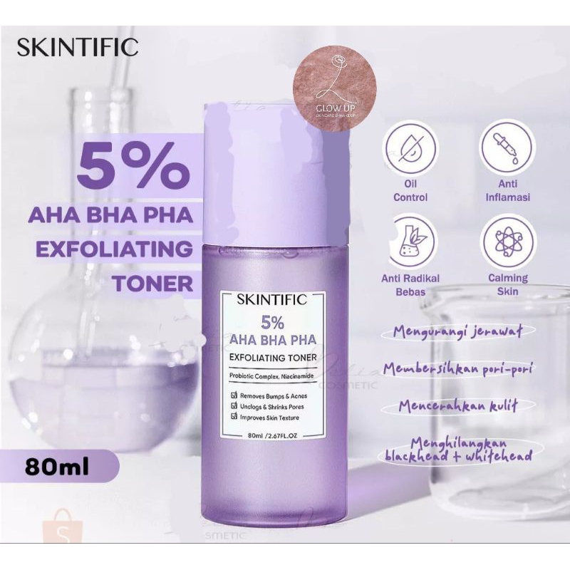 Glowup Skincare BPOM SKINTIFIC ori  5% AHA-BHA Exfo Toner Whitening yang membuat glowing