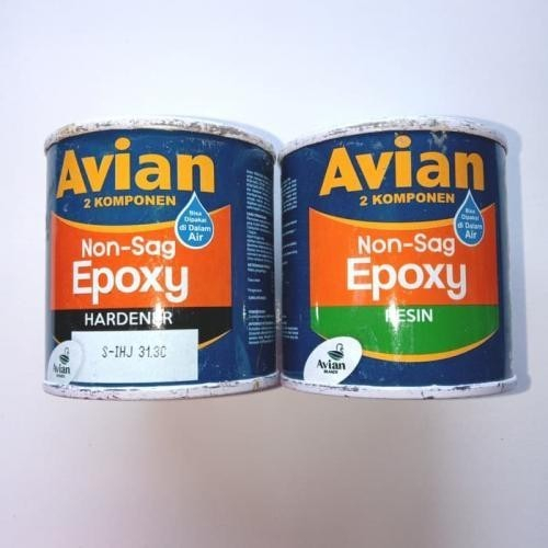 AVIAN LEM EPOXY NON SAG (2 Komponen x 400 Gram = 800 Gram) KOMPLIT = RESIN + HARDENER [AVIAN BRANDS] Untuk Tambal Kebocoran Kapal Laut dan Tambal Toren Air / Tangki Bocor. Warna : Kuning Kecoklatan. Sangat Kental. Tidak Menetes