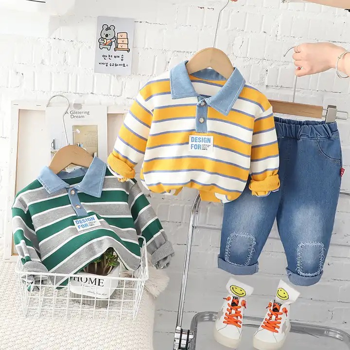 setelan keren lengan panjang anak usia 6 bulan sampai 5 tahun motif salur oren white import