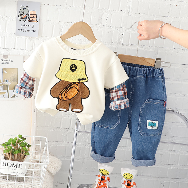 setelan anak usia 6 bulan sampai 5 tahun lengan panjang motif cute bear hat white ala kore import premium