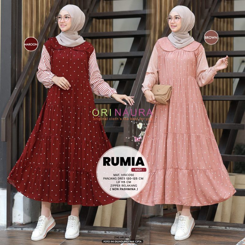 Midi Dress Orinaura / Orinaura Naura Gamis Busui Longdress Maxi Rayon Viscose Kerah Kombi Premium / 