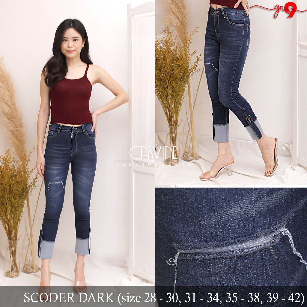 CASVINEJEANS || Celana Jeans Wanita Cewek Scoder Bigsize Jumbo Mom Jeans Sobek Ripped