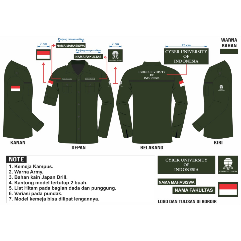 PRE ORDER Kemeja PDH UNIVERSITAS TERBUKA