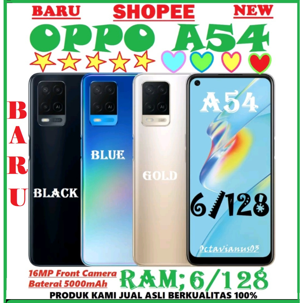 OPPO A54 ORI RAM 6/128GB BARU FULSET SEGEL SMARTPHONE AL TRIPLE CAMERA GARANSI 1TAHUN