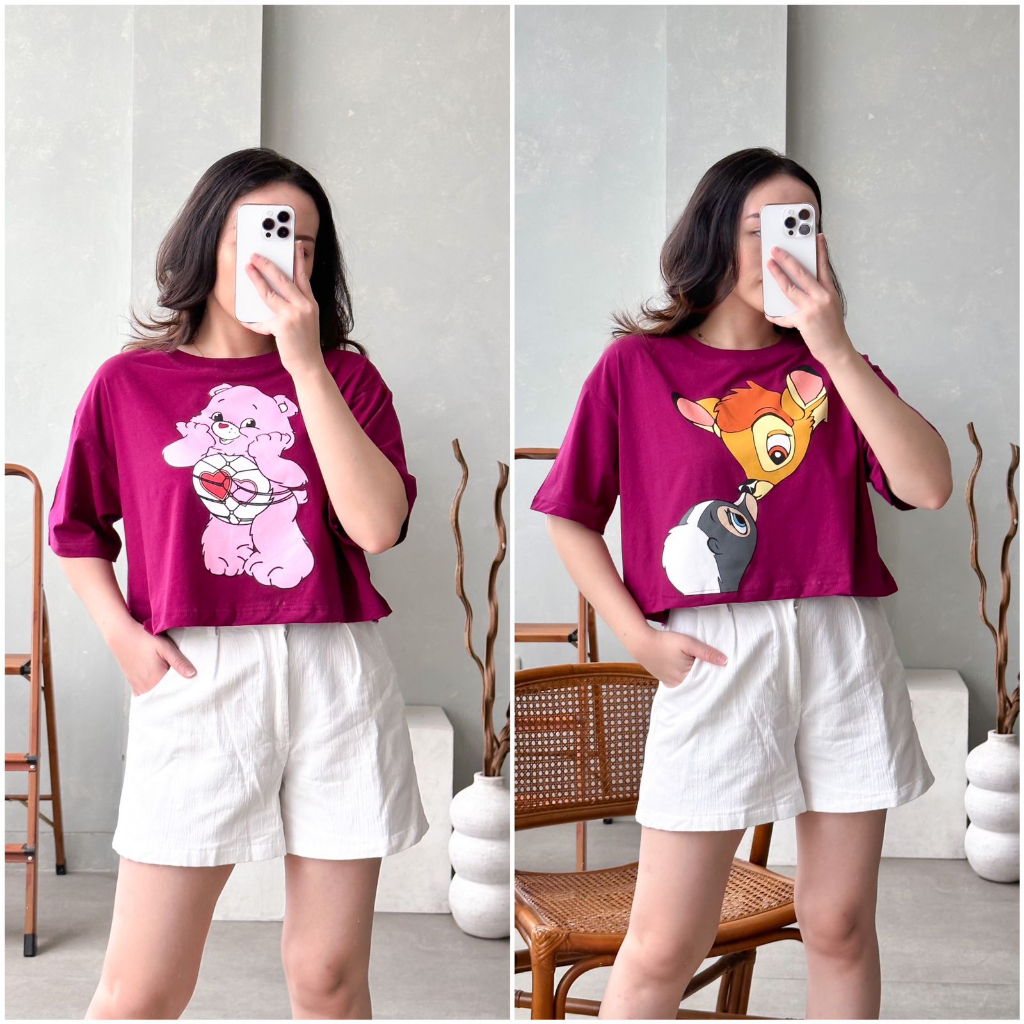 INFINITEE Kaos Croptop Wanita Lengan Pendek Bahan Katun