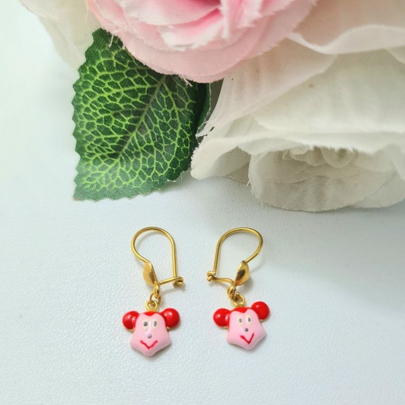 Anting Kait Anak Emas Muda Bandul Mickey Mouse Segram