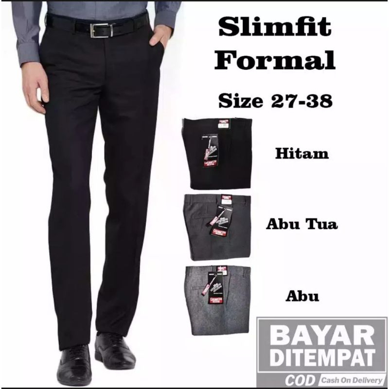 CELANA KANTOR FORMAL PRIA SLIMFIT BAHAN DASAR KAIN WOLL SIZE 27-38