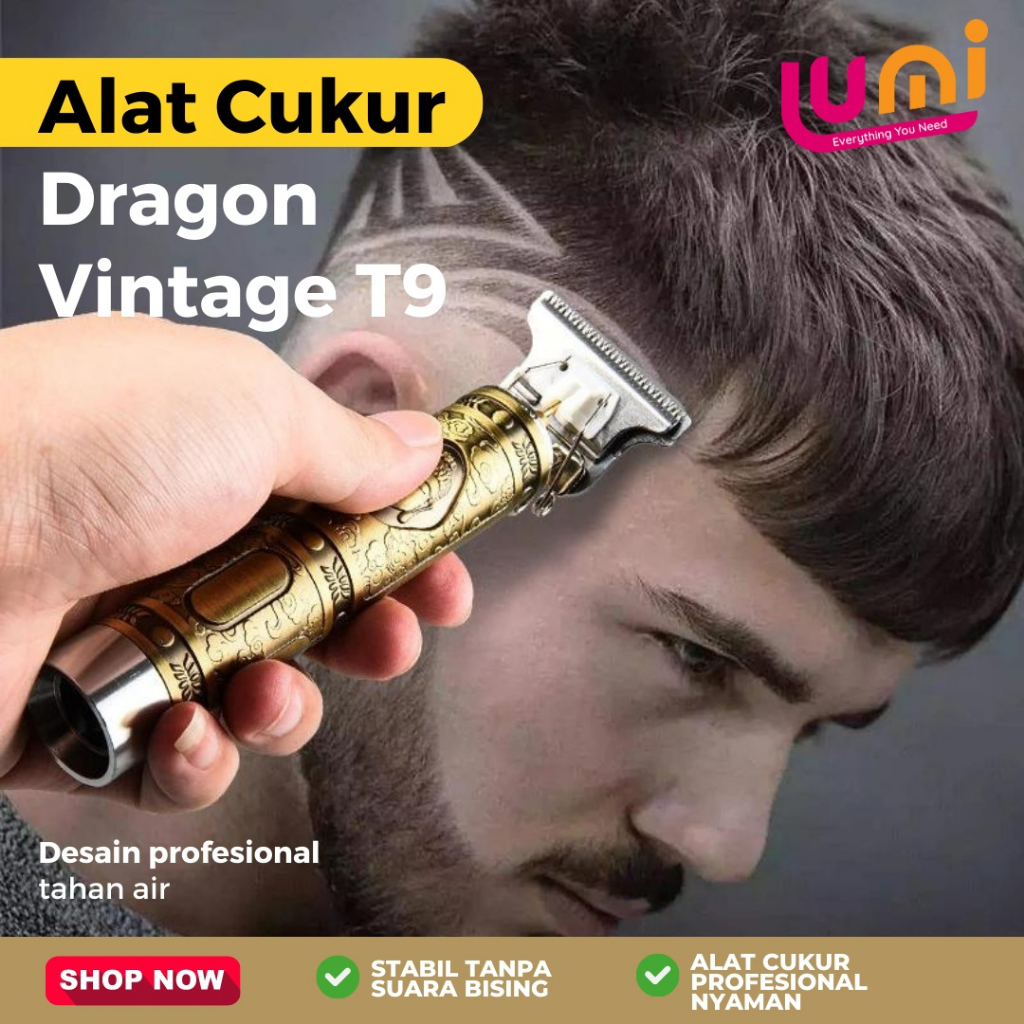 Alat Cukur Rambut Vintage T9 Motif Naga Trimmer Shaver Recharger Pemangkas Bulu Kumis Jenggot Jambang Hair Clipper Bahan Steinless