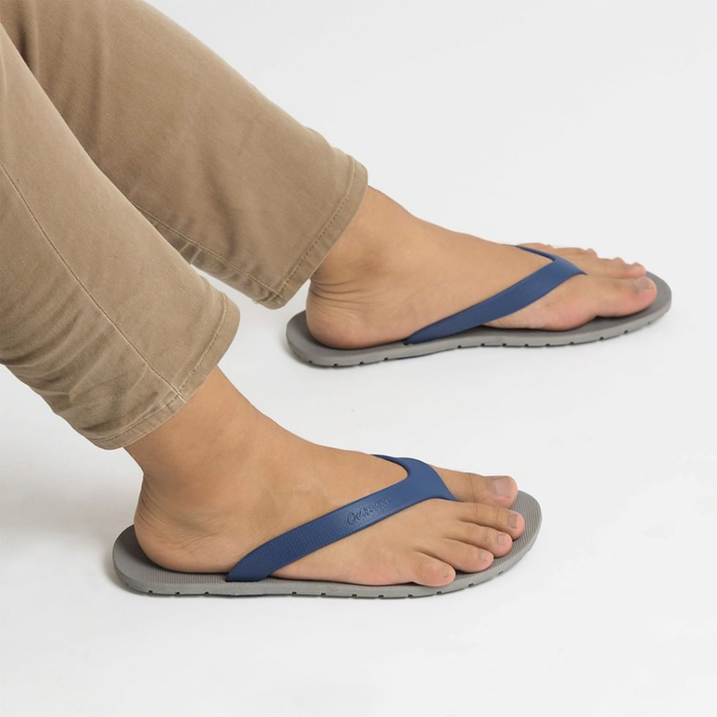 Camou Sendal Sandal Jepit Pria Bahan Full Karet Warna Abu Tali Biru