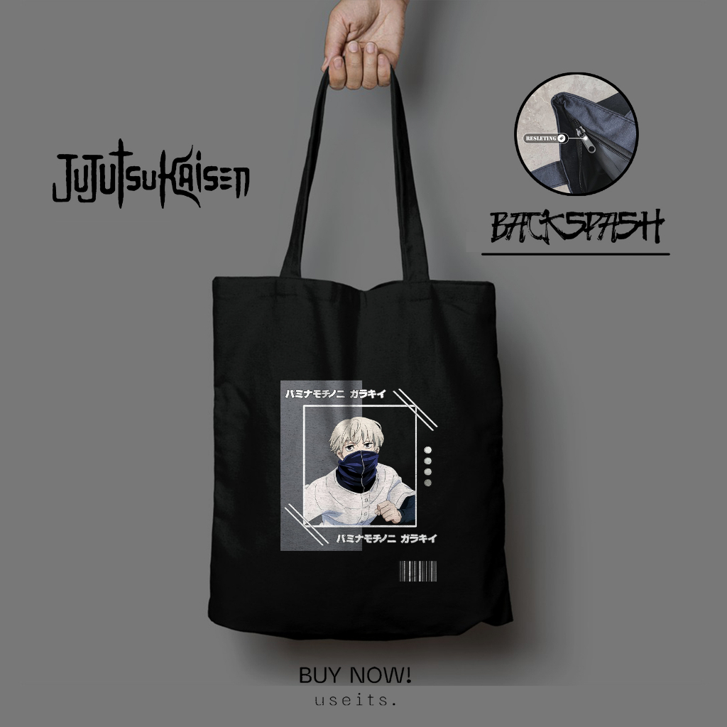 TOTEBAG ANIME JUJUTSU KAISEN CUSTOM HITAM PRIA DAN WANITA