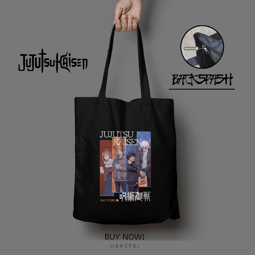 TOTEBAG ANIME JUJUTSU KAISEN CUSTOM HITAM PRIA DAN WANITA