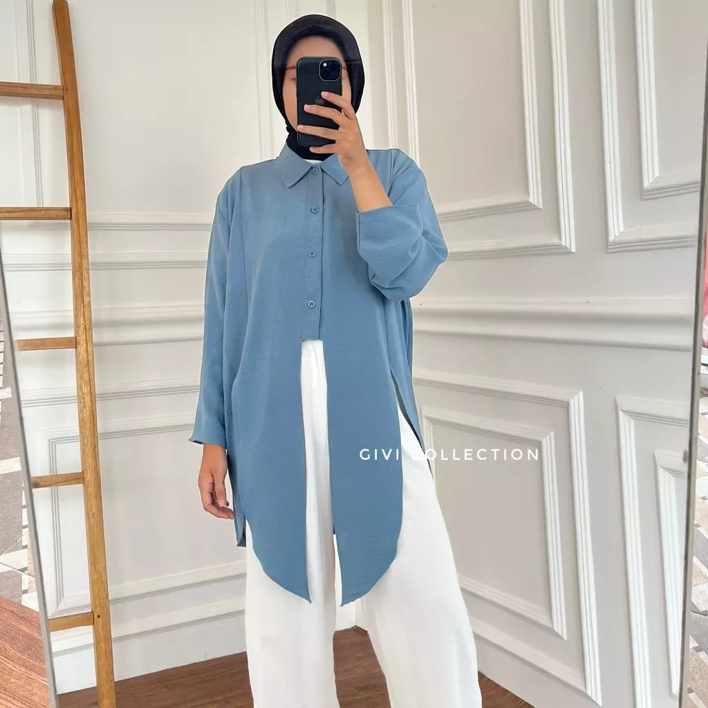 Raira Tunik Crinkle Airflow Kancing Aktif Model Tali Bawah / Atasan Tunik Wanita Terbaru Korean Style