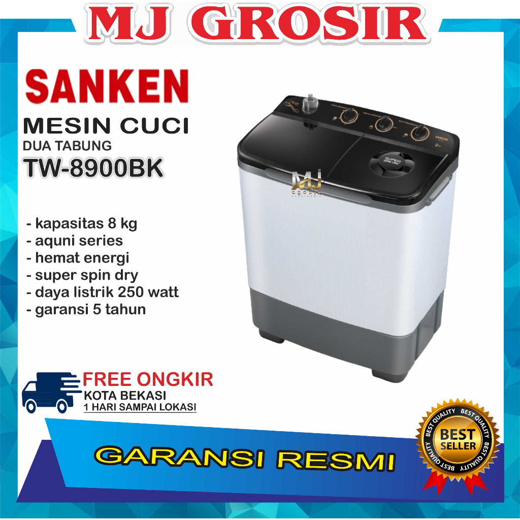 MESIN CUCI SANKEN TW 8808 FGY 7KG 2 TABUNG TW8900 BK XTOR TECHNOLOGY