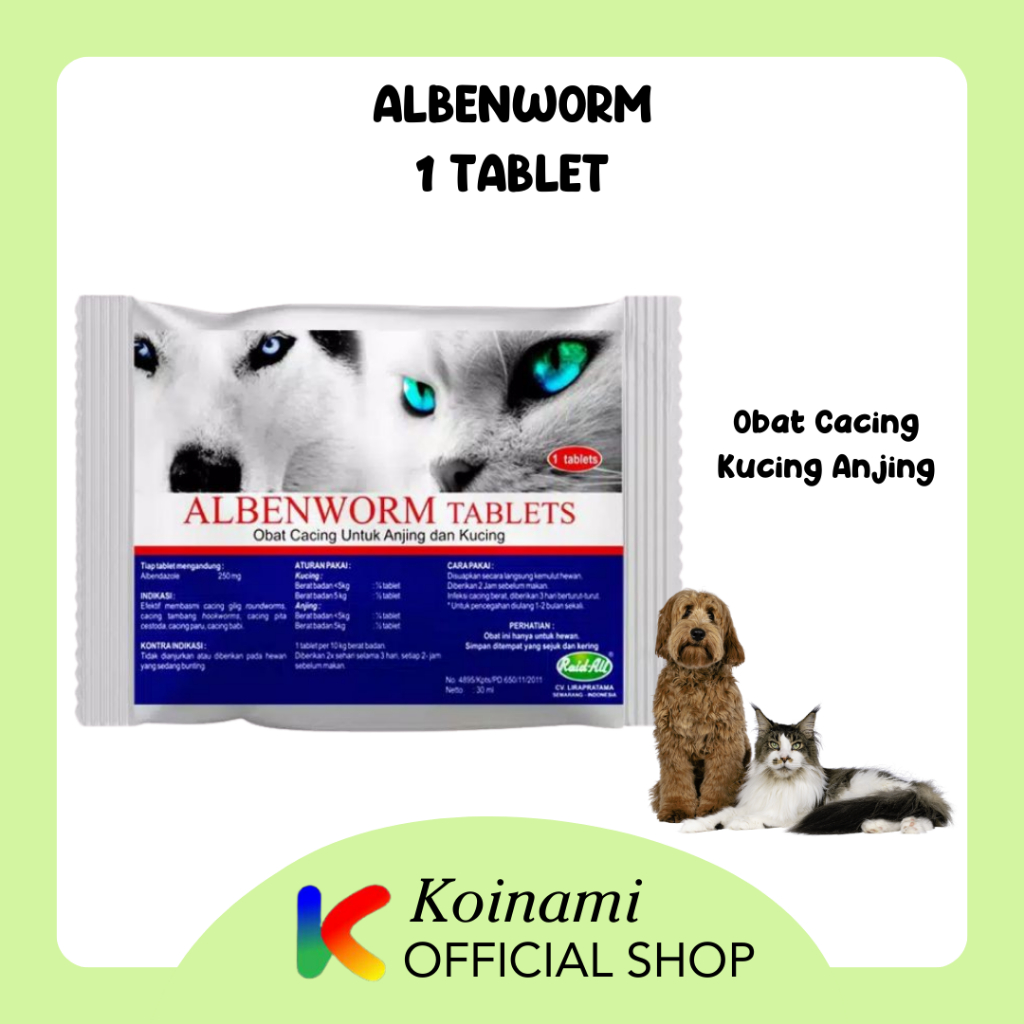 ALBENWORM CAT &amp; DOG TABLET / raid all / obat Cacing kucing anjing / hewan / pet