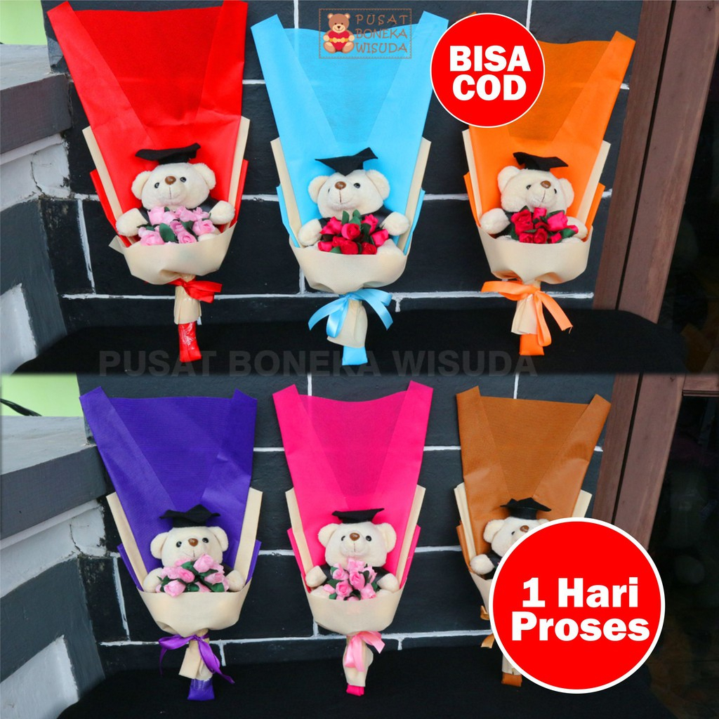 Buket boneka wisuda teddy bear Bucket Bunga Ultah Fanel Flanel murah Kado Wisuda Hadiah Ulang Tahun