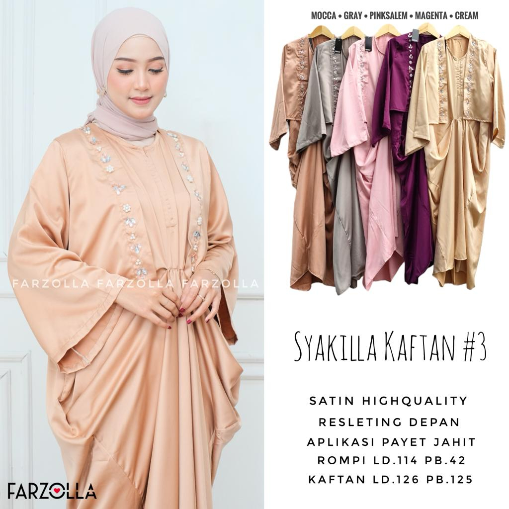 Syakilla Kaftan Busui Resleting Depan Payet Jahit Kaftan Kondangan Original Produk By Farzolla