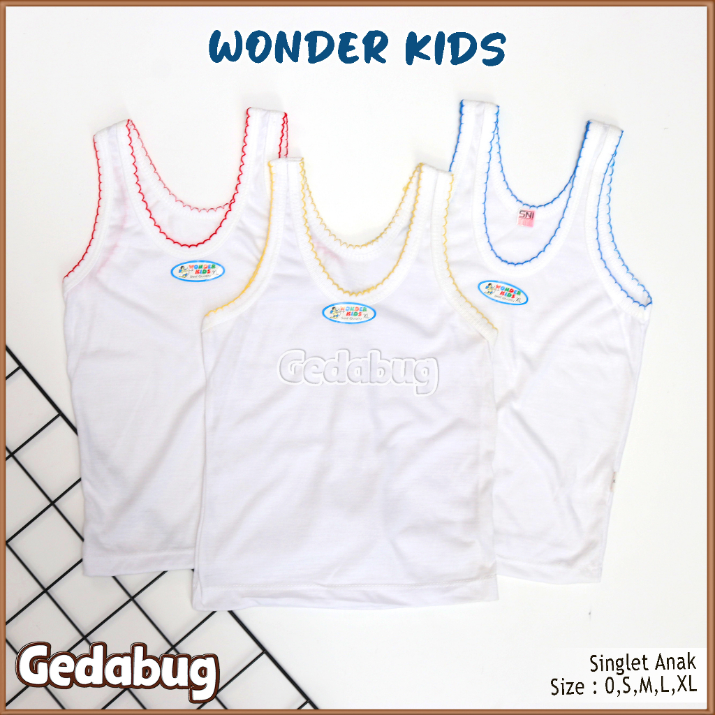 6 Pcs - Singlet Kaos Dalam Anak WONDER Kids | Perlengkapan Pakaian Anak Unisex | Gedabug