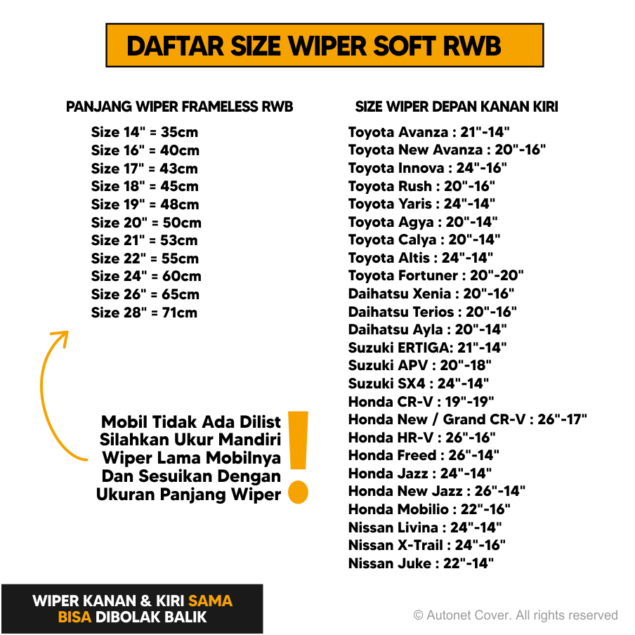 Wiper Mobil Banana Framless RWB Sepasang Soft Blade Xenia Ayla Terios Fortuner Brv Raize Agya Grandmax Avanza Brio Rush