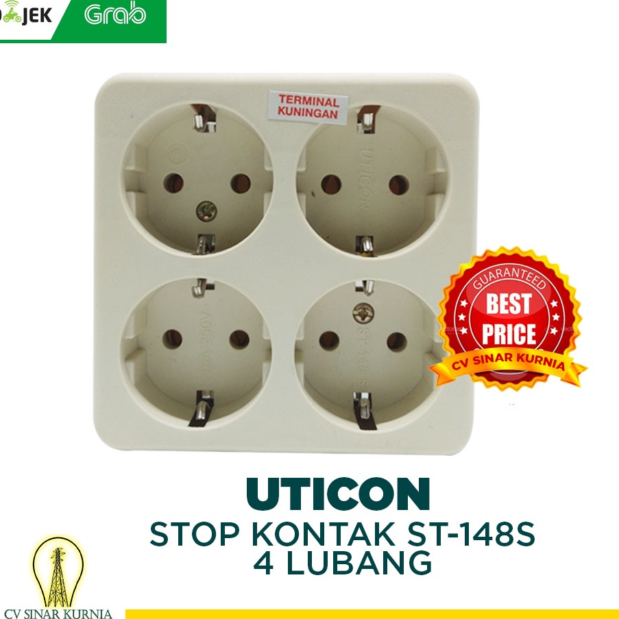 Uticon Stop Kontak 4 Lubang ST-148S / Stop Kontak PERSEGI Kuningan asli