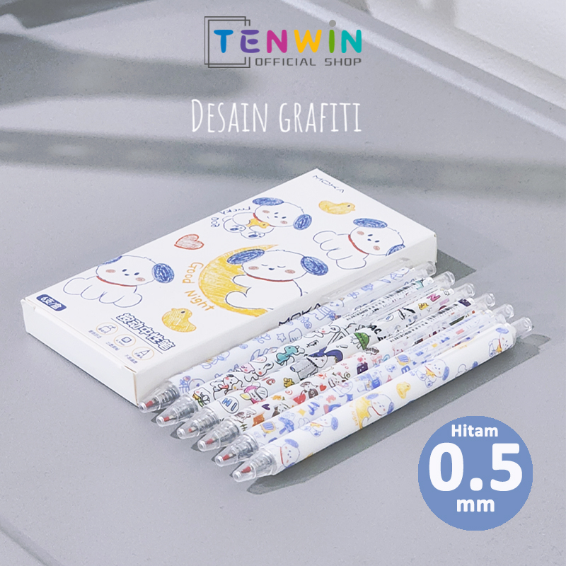 

6PCS/BOX Pulpen Gelpen Hitam 0.5mm-Tenwin