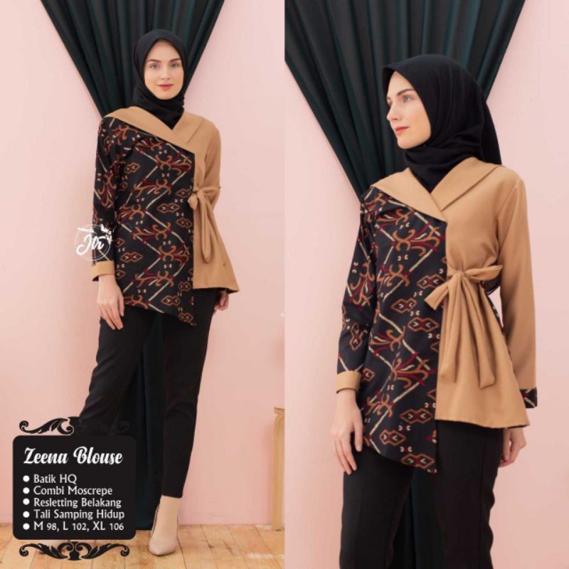 Blus Batik Wanita Kombinasi Polos Blus Batik Atasan Kimono