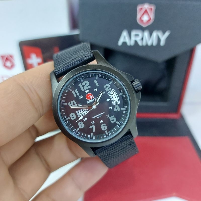 Jam Tangan Analog Wanita Swis Armi AM7836 Black Grey Tali Kanvas Miyota Japan